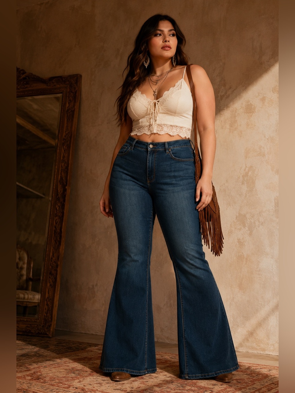 Y2K Boho Bell Bottom High Rise Flare Jeans Plus Size 16 Tall